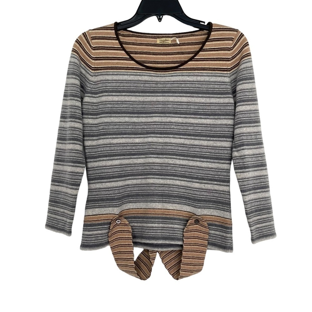 Max Studio Brown Gray 100% Cashmere Striped Sweater Size Small